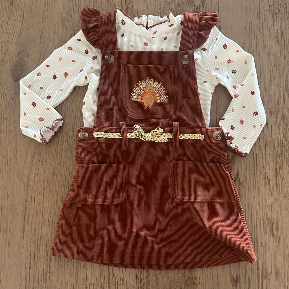 Little Lass Baby Thanksgiving Embroidered Turkey Dress Bodysuit 18 Months